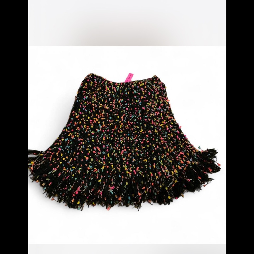 Nwt Betsey Johnson kids Black Multi-Color Fringe‎ Mini Skirt